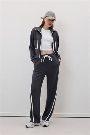 Beli Lastikli Garni Biye Detaylı Pantolon ANTRASİT