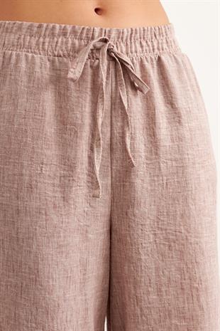 Beli Lastikli Keten Pantolon KAHVE