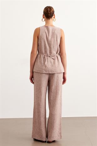 Beli Lastikli Keten Pantolon KAHVE