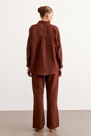 Beli Lastikli Müslin Pantolon KAHVE