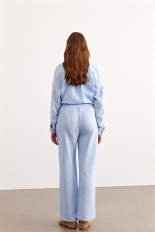 Beli Lastikli Müslin Pantolon MAVİ