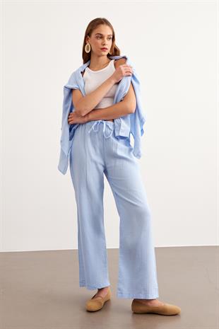 Beli Lastikli Müslin Pantolon MAVİ