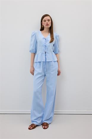 Beli Lastikli Müslin Pantolon MAVİ