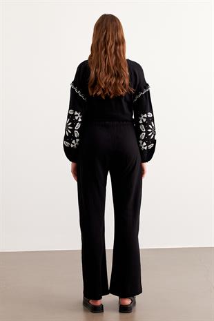 Beli Lastikli Müslin Pantolon SİYAH