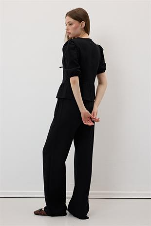 Beli Lastikli Müslin Pantolon SİYAH