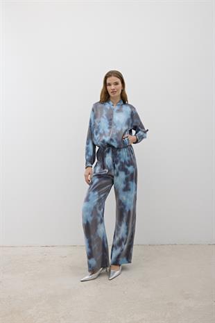 Beli Lastikli Saten Pantolon MAVİ