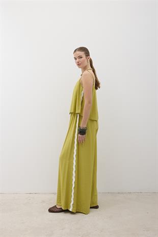 Beli Lastikli Su Taşı Detaylı Pantolon YAĞ YEŞİLİ