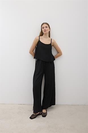 Beli Lastikli Su Taşı Detaylı Pantolon SİYAH