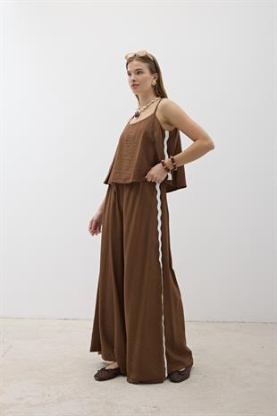 Beli Lastikli Su Taşı Detaylı Pantolon KAHVERENGİ