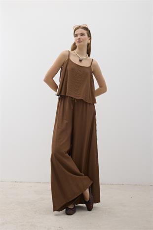 Beli Lastikli Su Taşı Detaylı Pantolon KAHVERENGİ