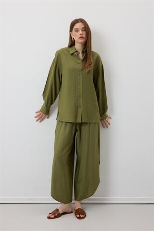 Beli Lastikli Yırtmaçlı Pantolon HAKİ