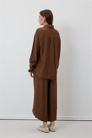 Beli Lastikli Yırtmaçlı Pantolon KAHVERENGİ