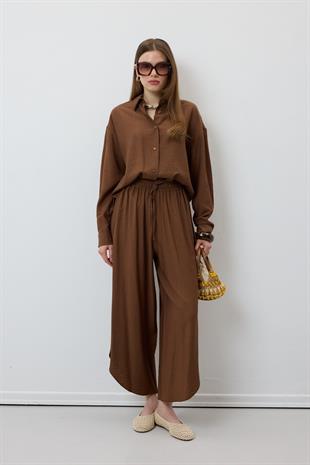Beli Lastikli Yırtmaçlı Pantolon KAHVERENGİ