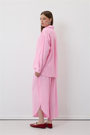 Beli Lastikli Yırtmaçlı Pantolon PEMBE