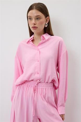 Beli Lastikli Yırtmaçlı Pantolon PEMBE