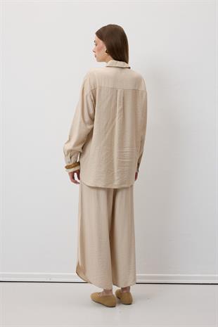 Beli Lastikli Yırtmaçlı Pantolon TAŞ