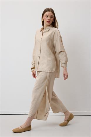 Beli Lastikli Yırtmaçlı Pantolon TAŞ