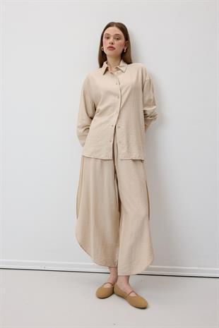 Beli Lastikli Yırtmaçlı Pantolon TAŞ