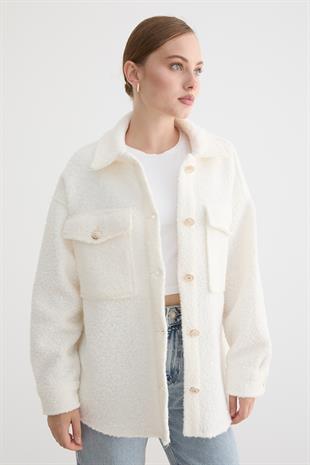 Buklet Kumaş Kadın Mont EKRU