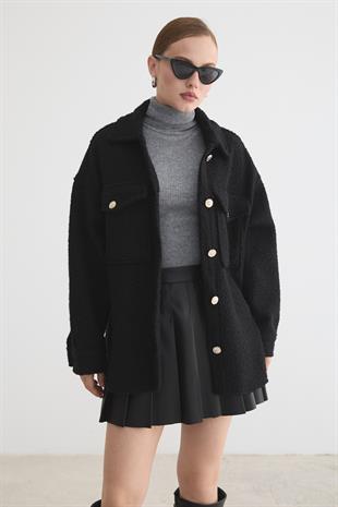 Buklet Kumaş Kadın Mont SİYAH