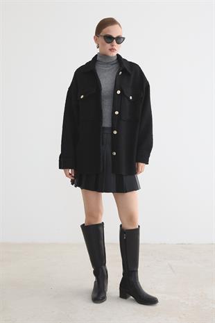 Buklet Kumaş Kadın Mont SİYAH