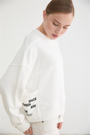 Cep Detaylı Kadın Sweatshirt EKRU