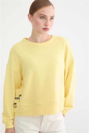 Cep Detaylı Kadın Sweatshirt SARI