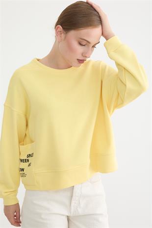 Cep Detaylı Kadın Sweatshirt SARI
