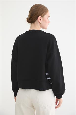 Cep Detaylı Kadın Sweatshirt SİYAH