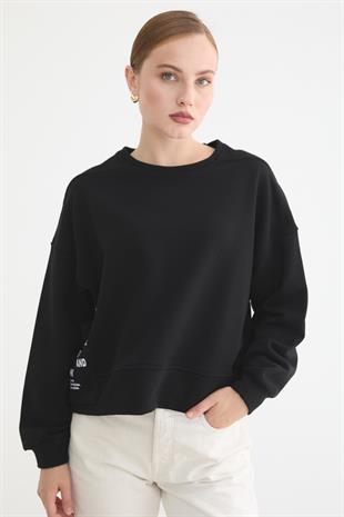 Cep Detaylı Kadın Sweatshirt SİYAH