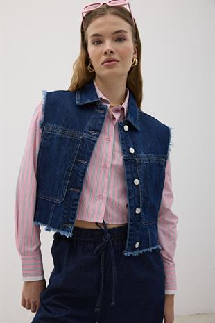 Cep Detaylı Kolsuz Kot Yelek KAR YIKAMA