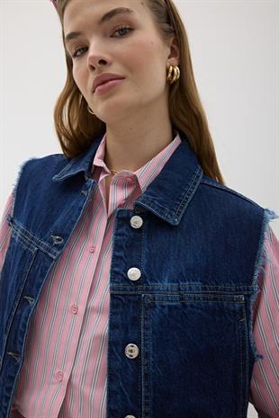 Cep Detaylı Kolsuz Kot Yelek KAR YIKAMA