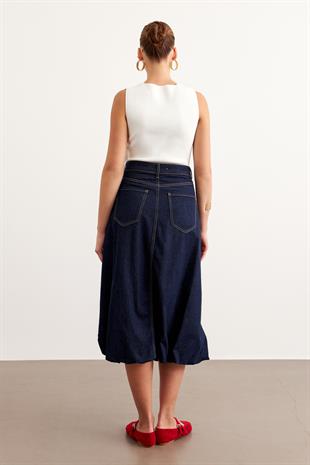 Cep Detaylı Kot Balon Etek RİNS YIKAMA