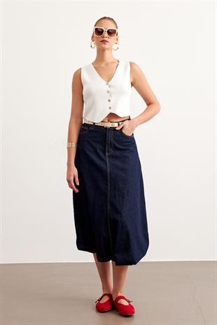 Cep Detaylı Kot Balon Etek RİNS YIKAMA