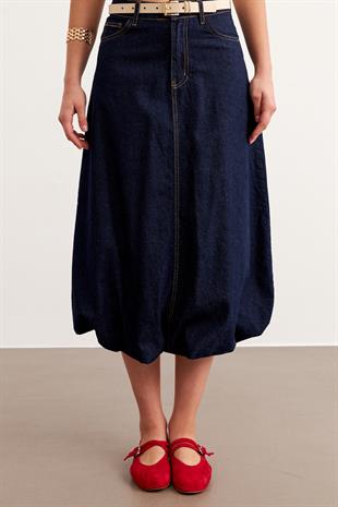 Cep Detaylı Kot Balon Etek RİNS YIKAMA