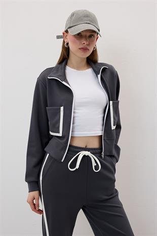 Cep Detaylı Önü Fermuarlı Sweatshirt ANTRASİT