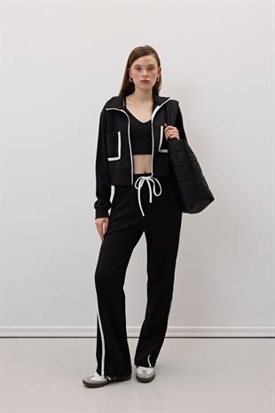 Cep Detaylı Önü Fermuarlı Sweatshirt SİYAH