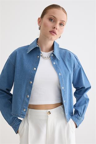 Çıt Çıt Detaylı Crop Gömlek TAŞ YIKAMA