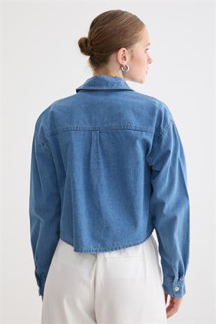 Çıt Çıt Detaylı Crop Gömlek TAŞ YIKAMA