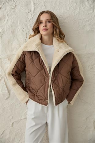 Çıt Çıt Detaylı Kapitone Mont KAHVE