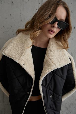 Çıt Çıt Detaylı Kapitone Mont SİYAH