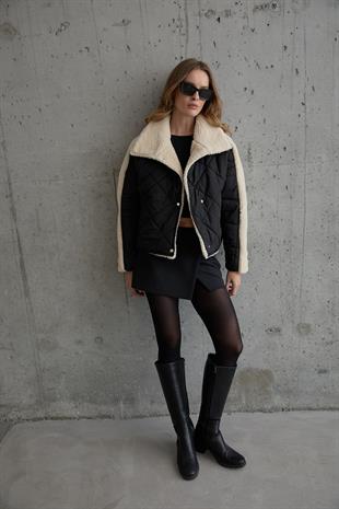 Çıt Çıt Detaylı Kapitone Mont SİYAH