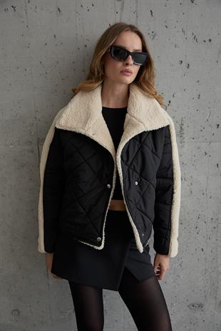 Çıt Çıt Detaylı Kapitone Mont SİYAH