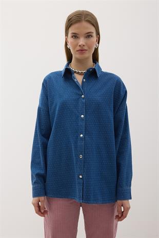 Çıt Çıt Detaylı Kot Gömlek TAŞ YIKAMA