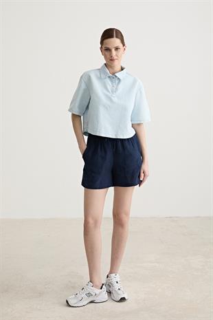 Çıt Çıt Detaylı Oversize Kot Gömlek BUZ MAVİ