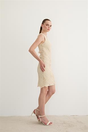 Dantel Detaylı Kolsuz Elbise TAŞ