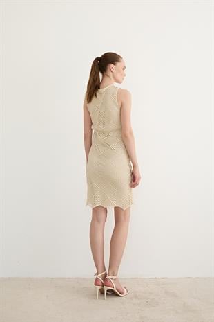 Dantel Detaylı Kolsuz Elbise TAŞ