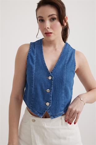 Denim Yelek KOYU MAVİ
