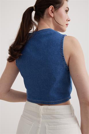 Denim Yelek KOYU MAVİ
