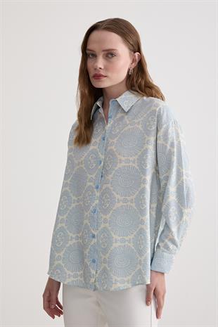 Desenli Uzun Kollu Gömlek MAVİ